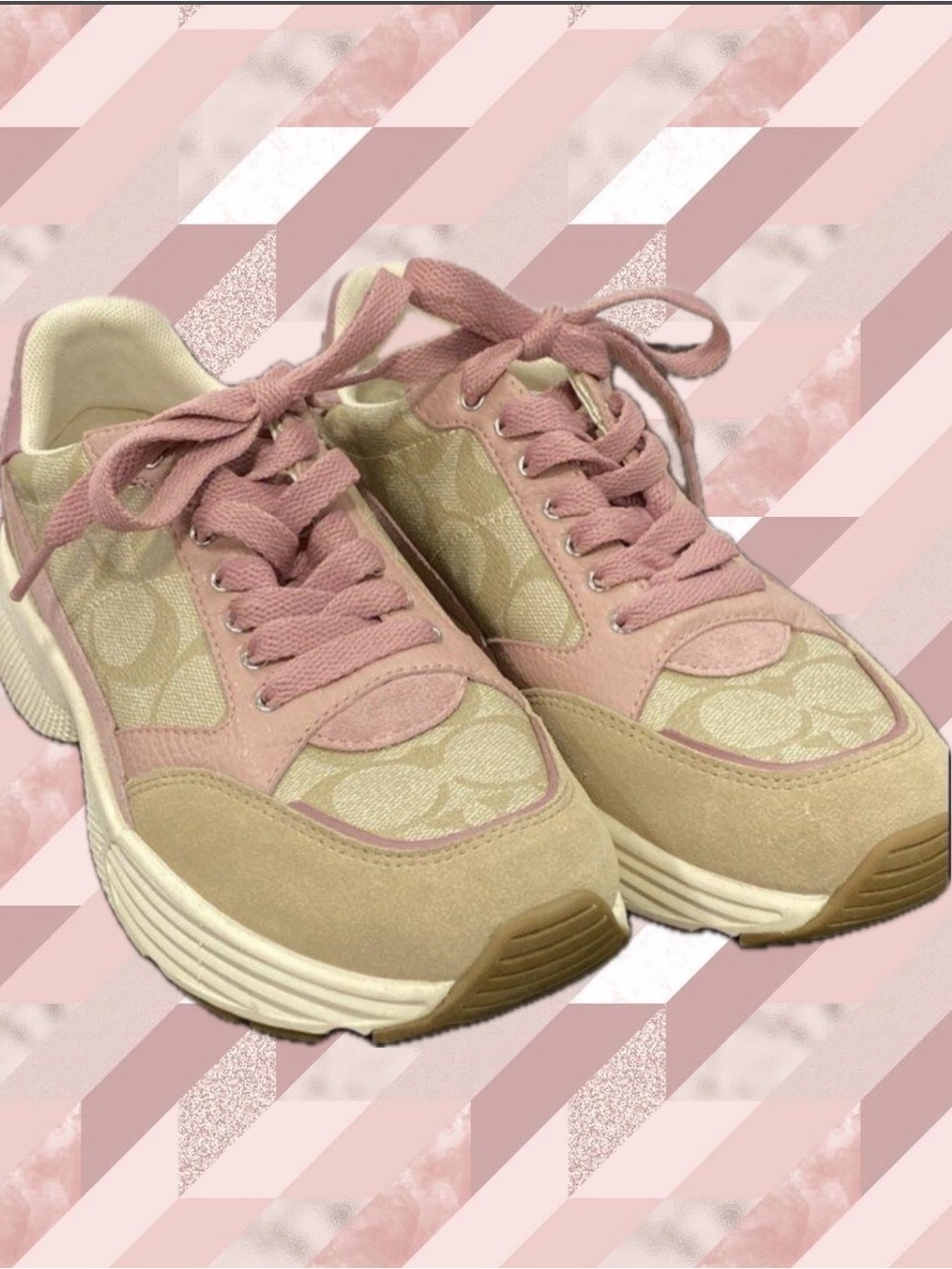 Coach C275 Tech Runner Signature Canvas Sneakers Pink/Khaki Women's 6.5 NW0B